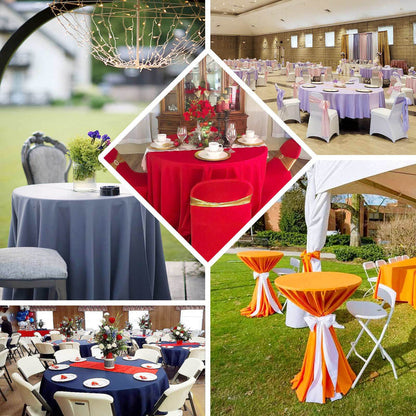 Elegant table setups for events with various color themes and decorations.