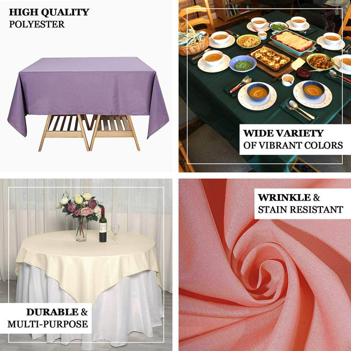 High-quality polyester tablecloth in various vibrant colors.