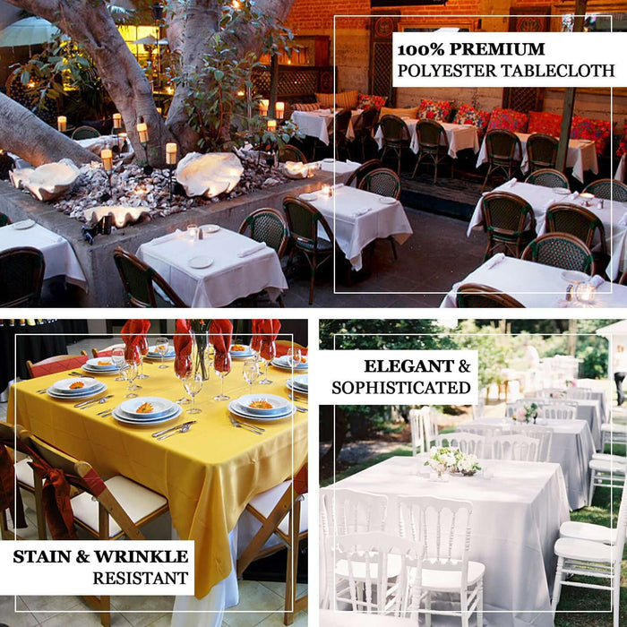 100% premium polyester tablecloth, stain & wrinkle resistant, elegant & sophisticated.