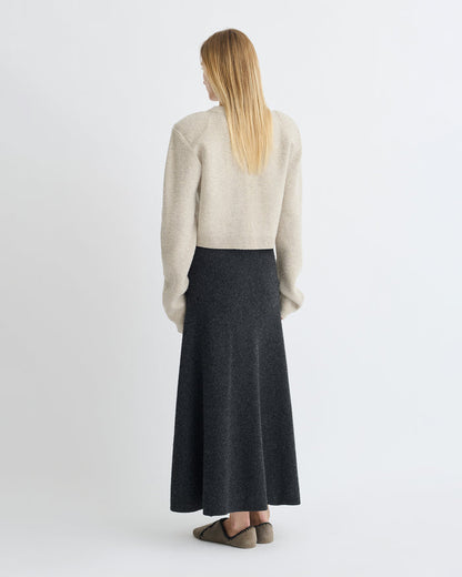 Priel - Overwashed Merino Mid-Length Skirt - Charcoal