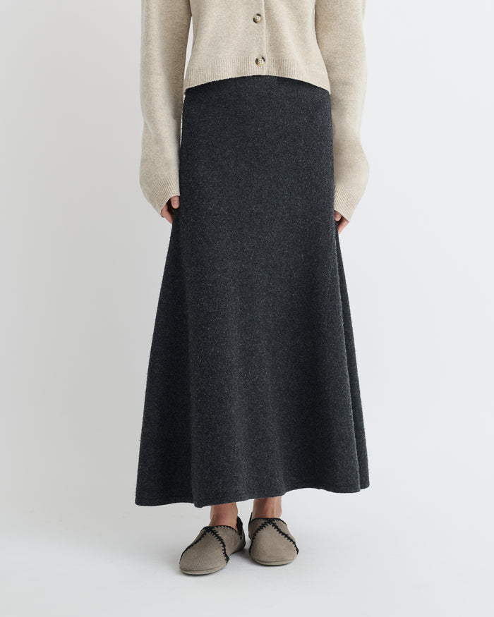 Priel - Overwashed Merino Mid-Length Skirt - Charcoal