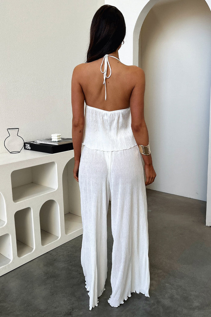 Prisha Wide Leg Plisse Pants - Cream