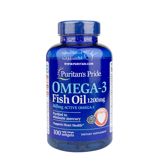 Puritan's Pride Omega-3 Fish Oil 1200mg Active Omega-3 360mg 100Softgels