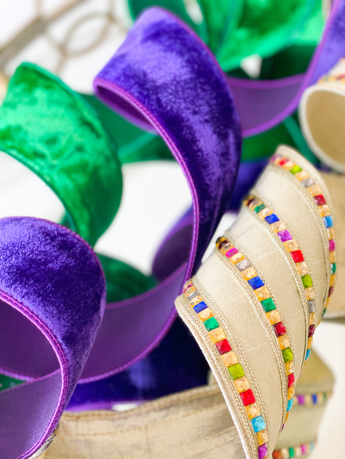 Purple Velvet Ribbon With Dupion Back