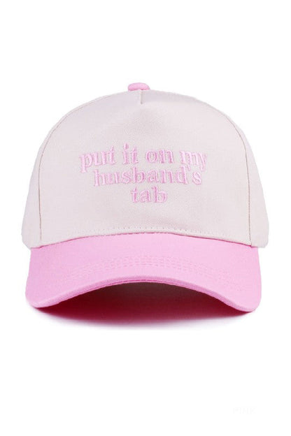 "Put It On My Husband's Tab" Cap-Lt. Pink-Cute-Trendy-Shop-Womens-Boutique-Clothing-Store