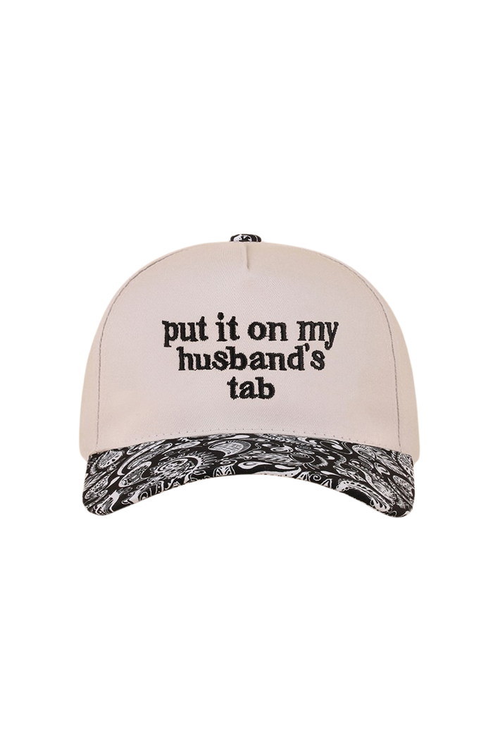 "Put It On My Husband's Tab" Cap-Paisley Black-Cute-Trendy-Shop-Womens-Boutique-Clothing-Store