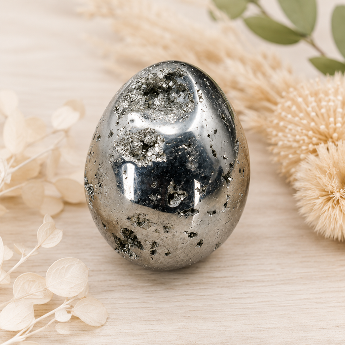 Pyrite Druzy Eggs Stone, Pyrite Crystal Egg ~ Natural Raw Metaphysical Gemstone