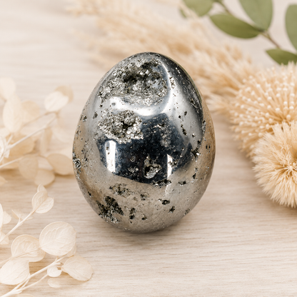 Pyrite Druzy Eggs Stone, Pyrite Crystal Egg ~ Natural Raw Metaphysical Gemstone