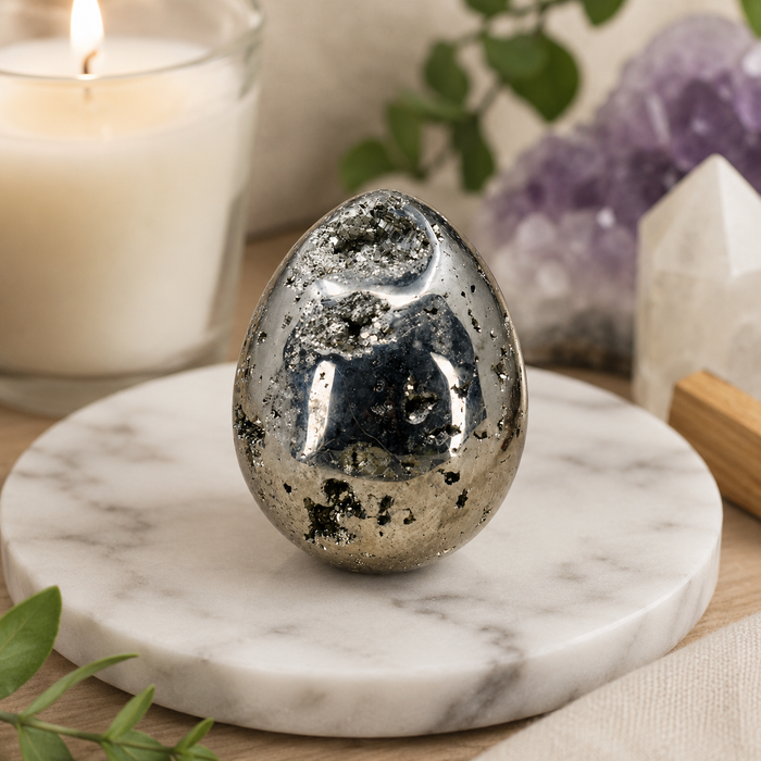 Pyrite Druzy Eggs Stone, Pyrite Crystal Egg ~ Natural Raw Metaphysical Gemstone