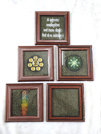 Pyrite Frame Raw Pyrite with Om, Pyrite Dust Plate.