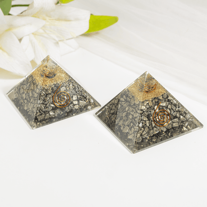 Pyrite Orgone Pyramid, Healing Crystal Gemstone Pyramid