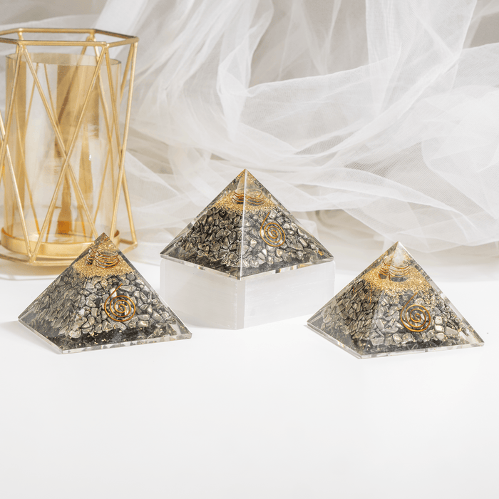 Pyrite Orgone Pyramid, Healing Crystal Gemstone Pyramid