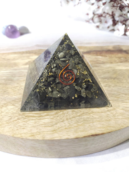 Pyrite Orgone Pyramid, Healing Crystal Gemstone Pyramid
