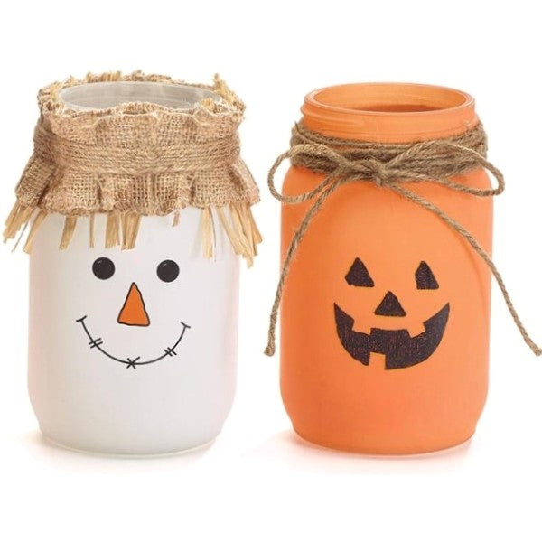 Quart Mason Jars Scarecrow and Jack-O-Lantern