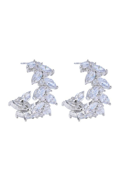 Queen Of The Ball CZ Vine Hoop Earrings-Silver-Cute-Trendy-Shop-Womens-Boutique-Clothing-Store