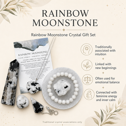 Rainbow Moonstone Crystal Gift Set For Emotional Support and Protection, Real Polished Gemstones.