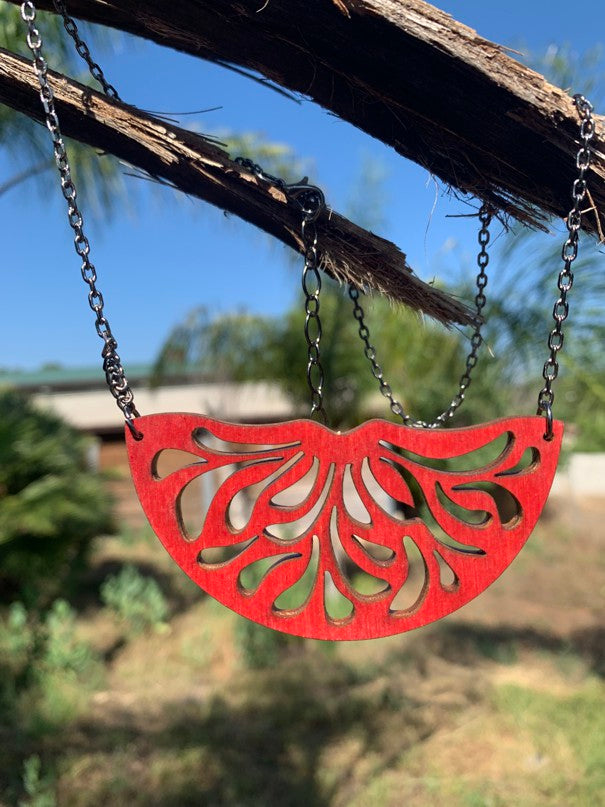Raindrop half circle pendant necklace, laser-cut and made in USA