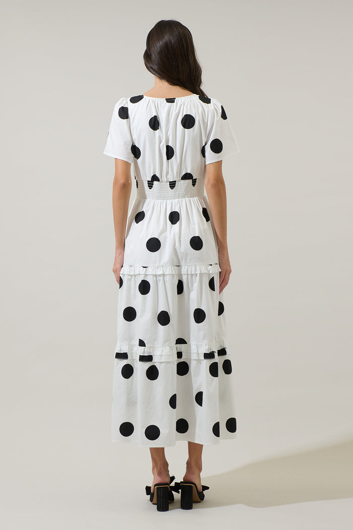 Randal Polka Dot Palmer Poplin Tiered Maxi Dress