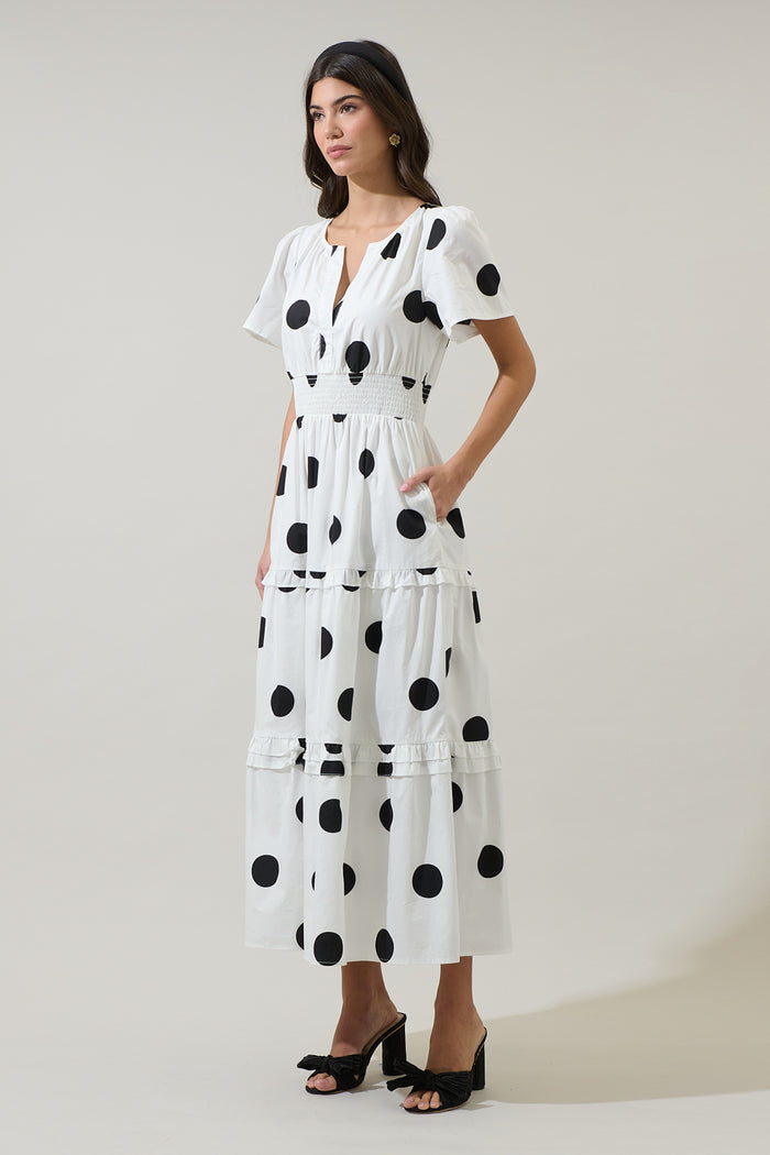 Randal Polka Dot Palmer Poplin Tiered Maxi Dress