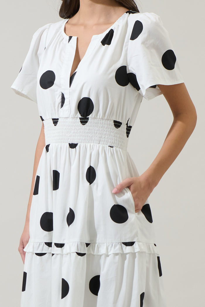 Randal Polka Dot Palmer Poplin Tiered Maxi Dress