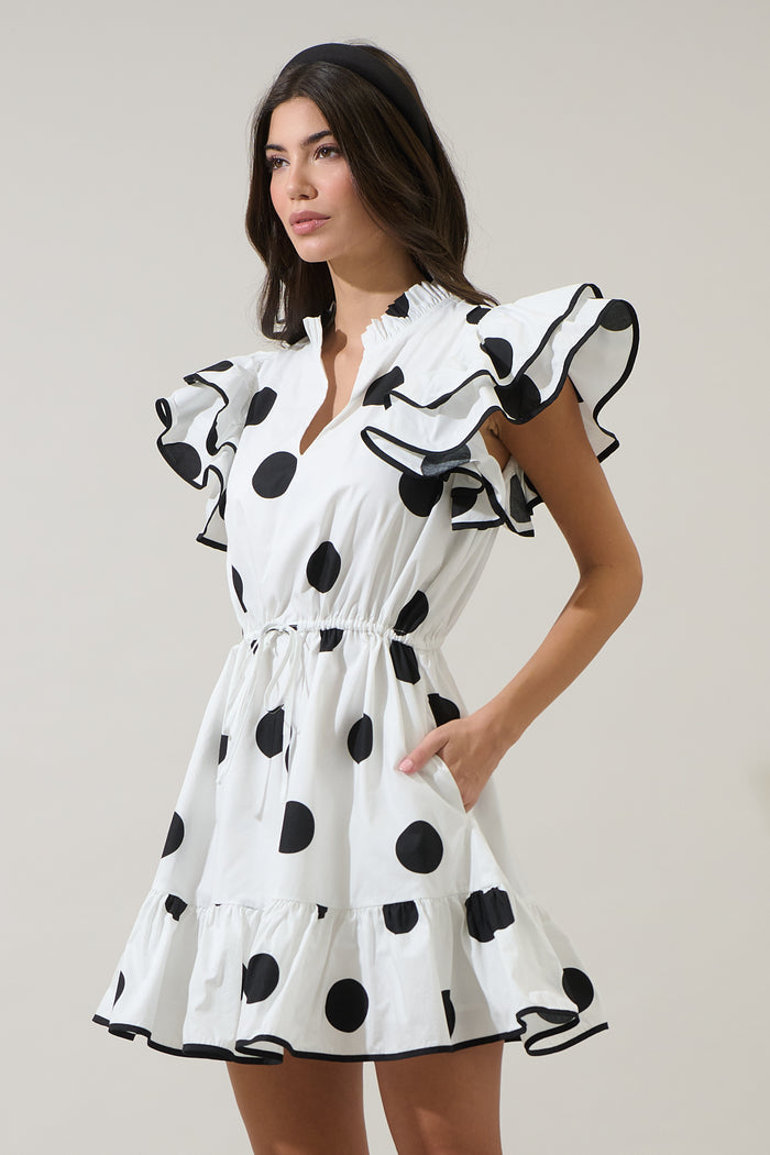 Randal Polka Dot Ruffle Shift Mini Dress