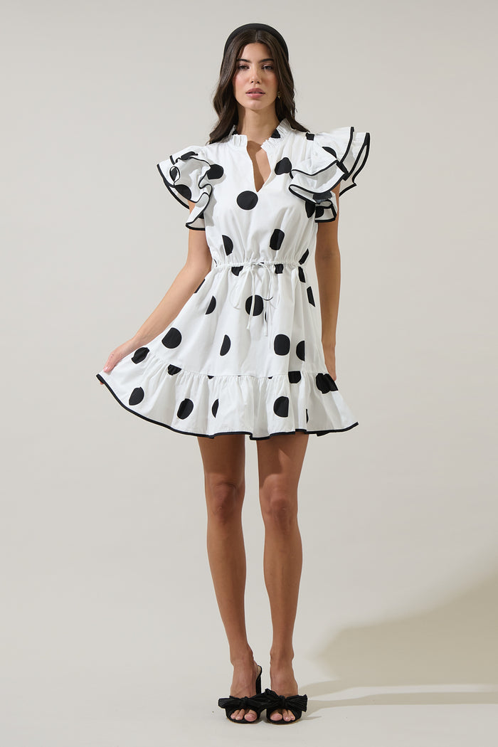 Randal Polka Dot Ruffle Shift Mini Dress