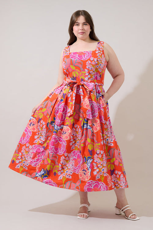 Rayen Sleeveless Midi Dress Dercy Floral Curve