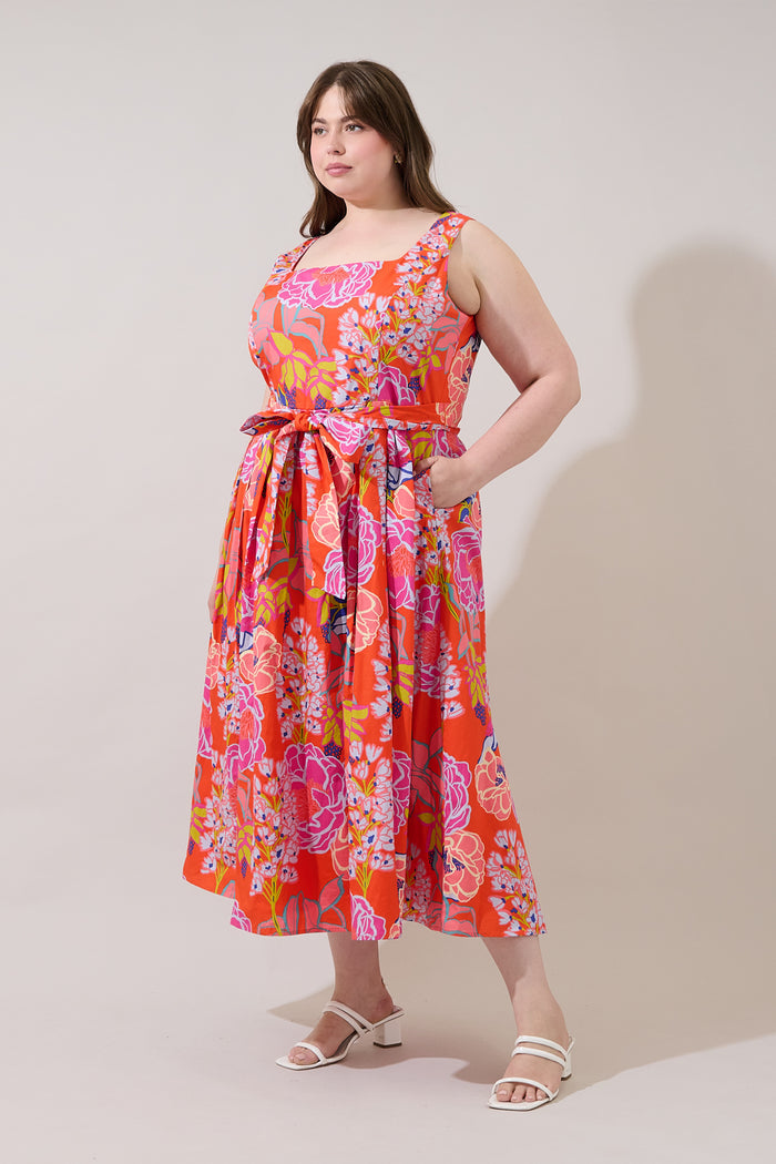 Rayen Sleeveless Midi Dress Dercy Floral Curve
