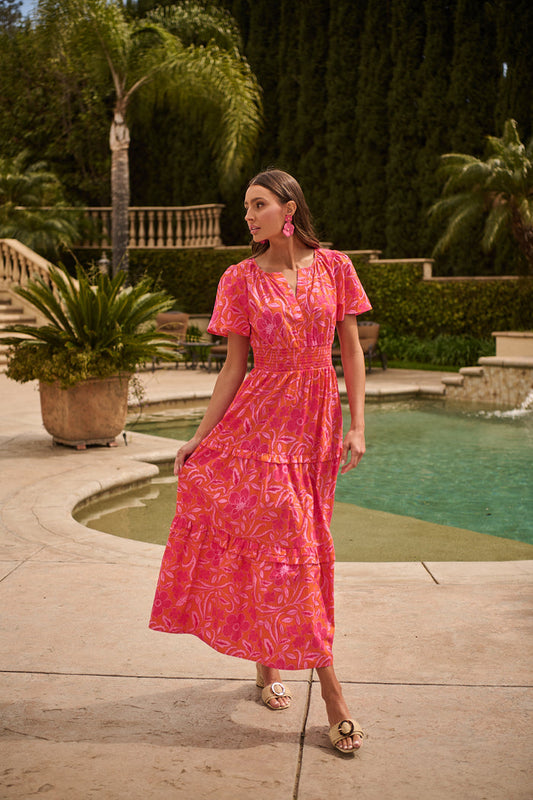 Rea Floral Palmer Poplin Tiered Maxi Dress