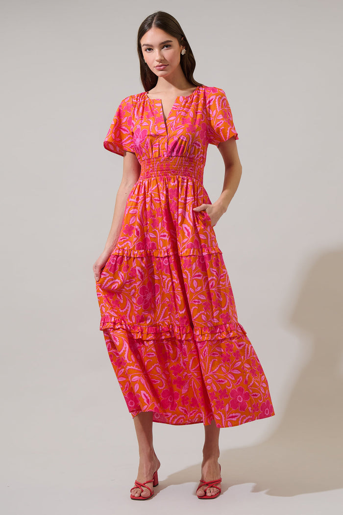 Rea Floral Palmer Poplin Tiered Maxi Dress