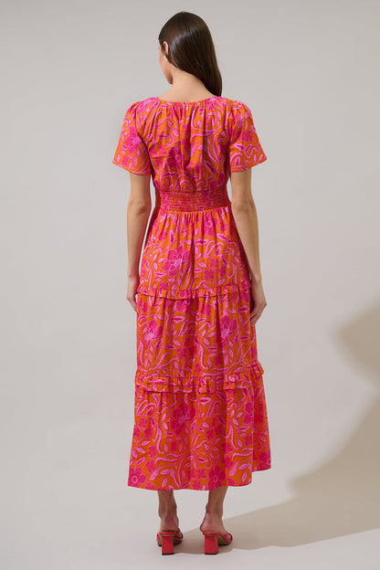 Rea Floral Palmer Poplin Tiered Maxi Dress