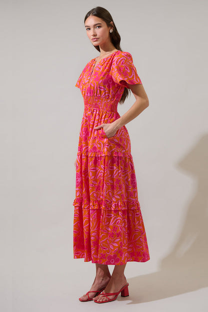 Rea Floral Palmer Poplin Tiered Maxi Dress