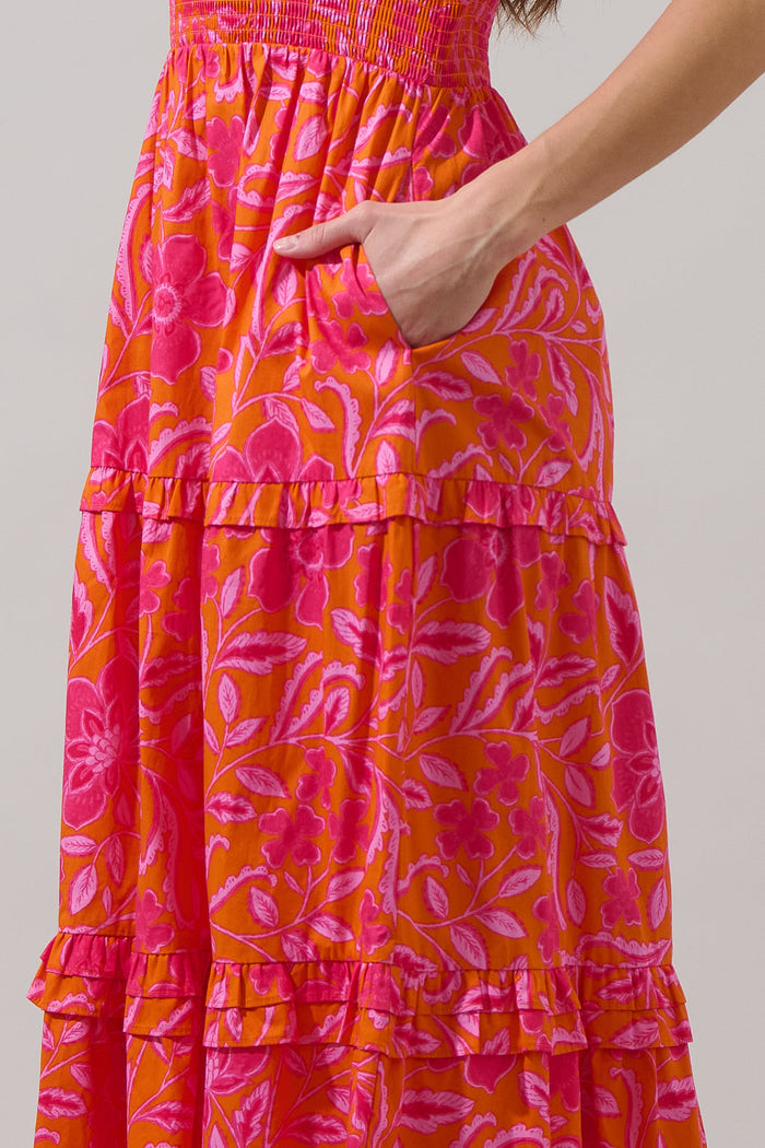 Rea Floral Palmer Poplin Tiered Maxi Dress