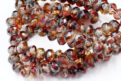 Red Crimson Topaz Picasso Rondelle 25pc 5x7mm Faceted