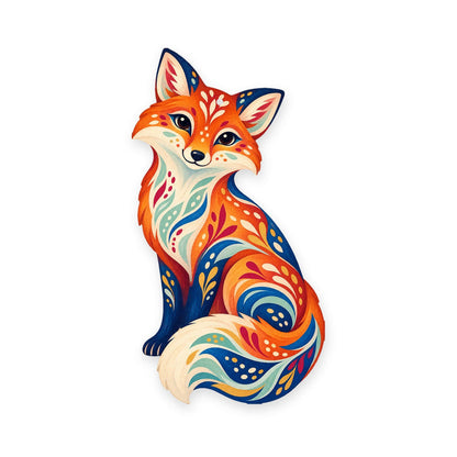 Red Fox folk art ornament O253 on white, laser-cut maple wood, made in USA