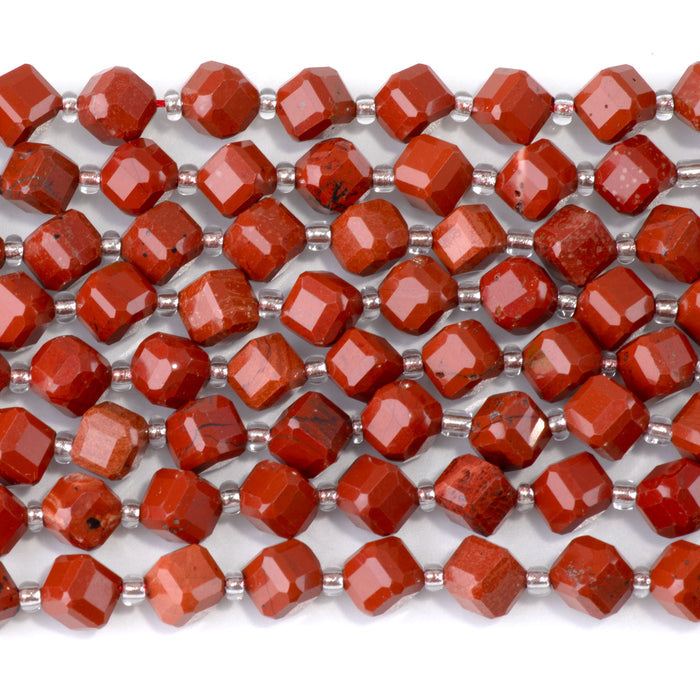 This is a Dakota Stones 6x8mm Red Jasper Corner Gemstone strand with A grade table-cut cube beads in 15-16 inch strand.