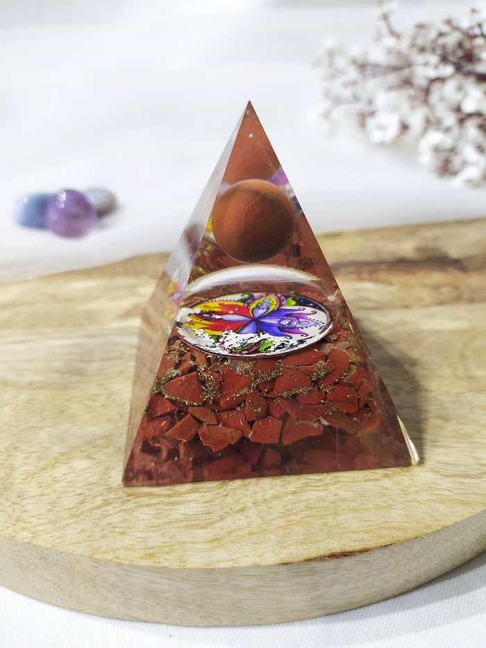 Red Jasper Orgone Pyramid, Crystal Energy Pyramid