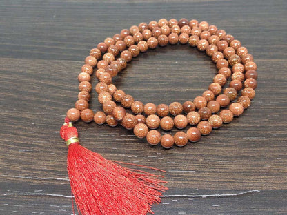 Red Sandstone Gemstone Mala, 108 Prayer Bead Mala.
