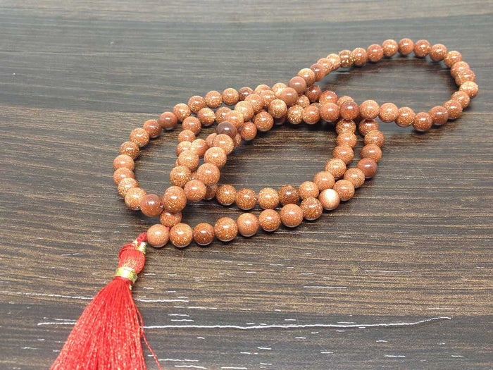 Red Sandstone Gemstone Mala, 108 Prayer Bead Mala.