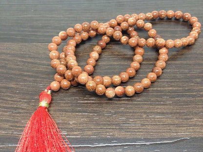 Red Sandstone Gemstone Mala, 108 Prayer Bead Mala.