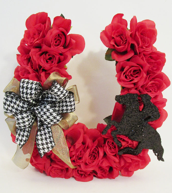 Red Silk Roses Horseshoe - Designs by Ginny