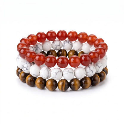 Red White & Gold , Team Spirit Bracelet Stack, Gemstone Bracelet Set - 4mm
