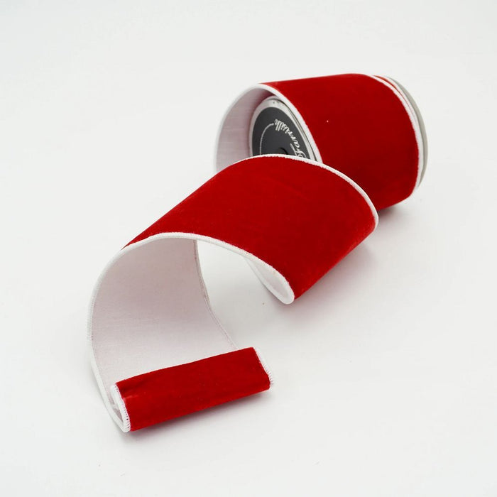 Red & White two-tone Velvet Ribbon, 4" X 10YD