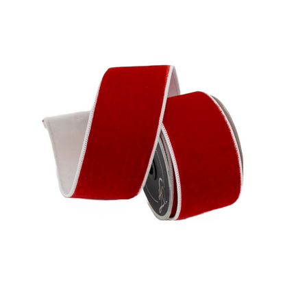 Red & White two-toned Velvet Ribbon, 2.5" X 10YD