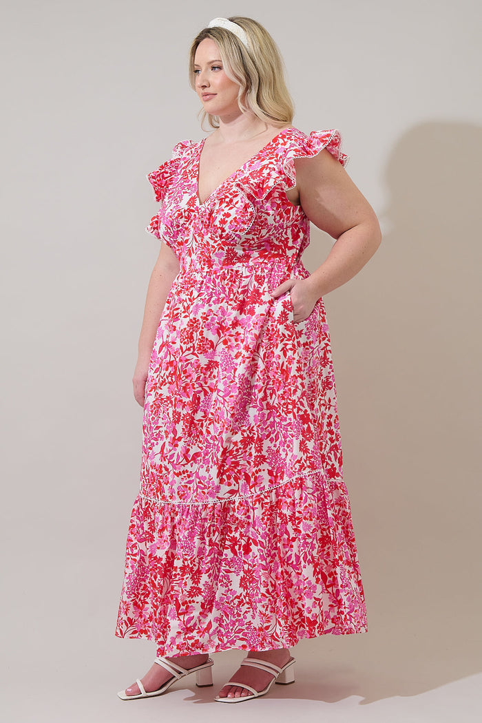 Reidy Floral Mawar Ruffle Maxi Dress Curve