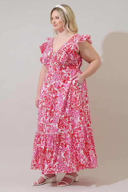 Reidy Floral Mawar Ruffle Maxi Dress Curve