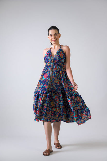Rhea Dori Pattern Dress Blue / One Size