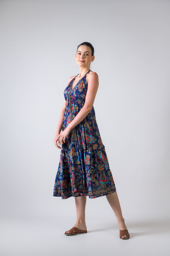 Rhea Dori Pattern Dress Blue / One Size