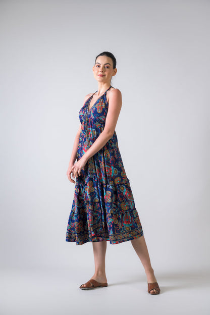 Rhea Dori Pattern Dress Blue / One Size
