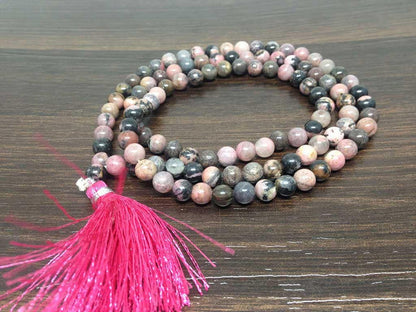 Rhodonite Gemstone Mala, 108 Prayer Bead Mala.